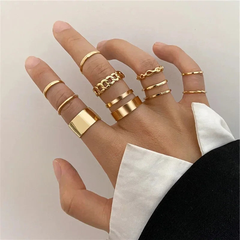 Punk Ring Set Silver Color Wide Rings For Women Teen Rings Set Gothic Aesthetic Simple Chain Finger Rings Tail ring Set Party