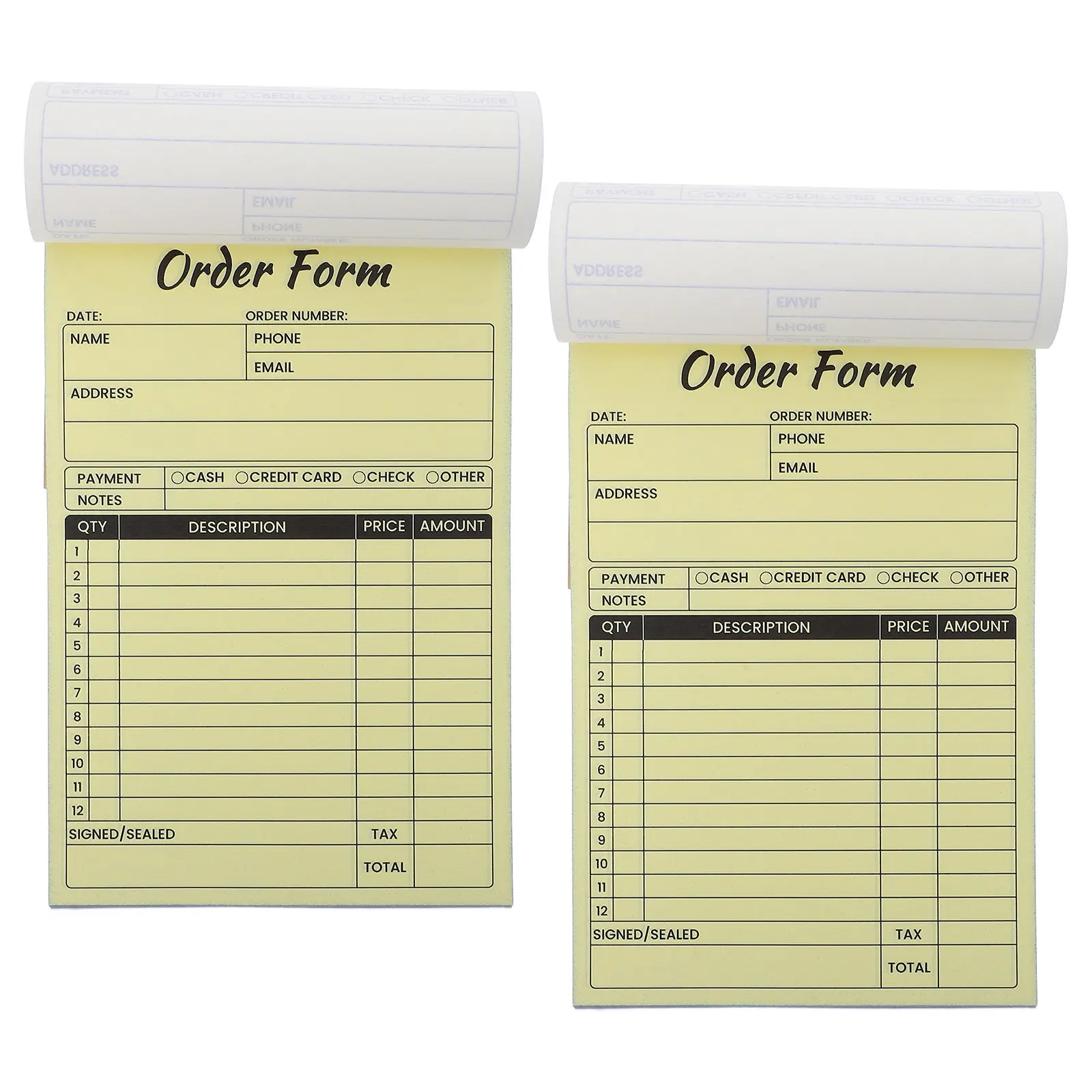 

Квитанционная книжка для заказов, 2 шт., 8,25x5,5 дюймов, блок для копирования чеков для малого бизнеса, ресторанов, розничной торговли, с функцией автоматического дублирования чеков