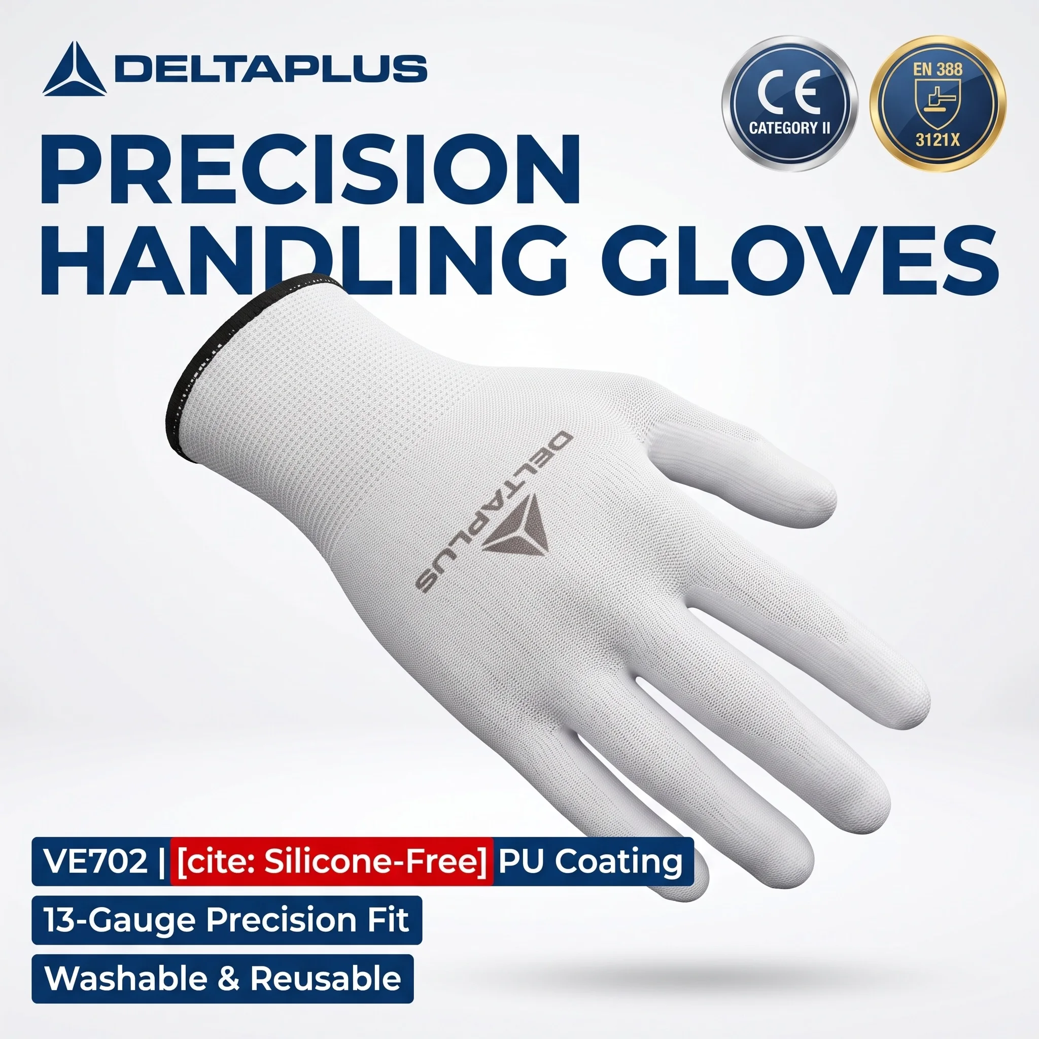 Deltaplus 201702 PU Coated Work Gloves for Work Antistatic Electronic Repair Precision Flexible Utility Security Protection