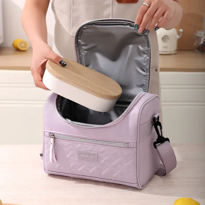 New women's shoulder insulated bag, ice pack, bento bag, large capacity thickened food refrigerated bag, student lunch box bag image 4