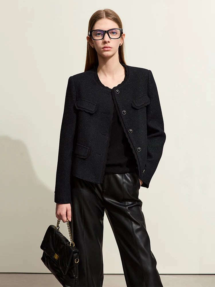 AMII Women's Coat 2026 Winter New Elegant Wool Coat Female O-Neck Elegance Versatile Long Sleeves Women's Jackets 12344217
