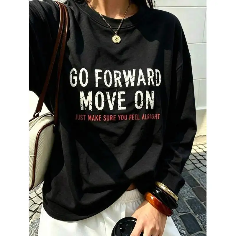 Fall Clothes For Women Vintage Motivational Long Sleeve Tee, Women Retro Fall Oversized Crewneck Top