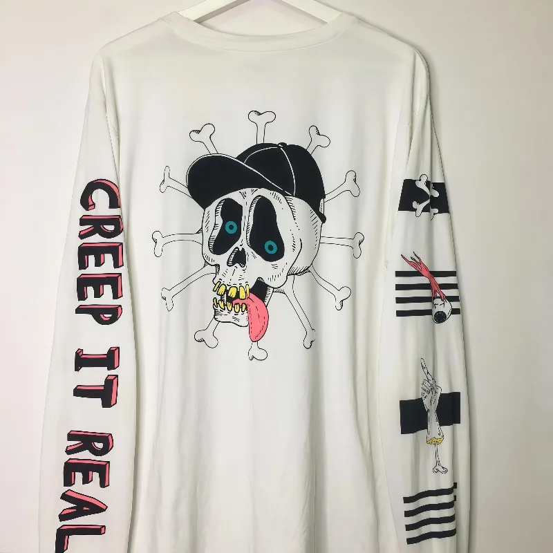 

Halloween Skeleton Graffiti 3D Printed Long Sleeve Loose and Versatile Quick Drying Top Trendy Unisex