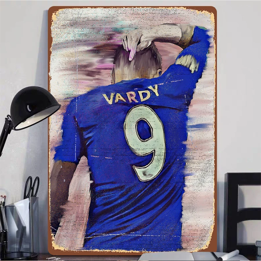Jamie Vardy Leicester City FC No.9 Blue Jersey Action Metal Wall Art Football Decor for Fans