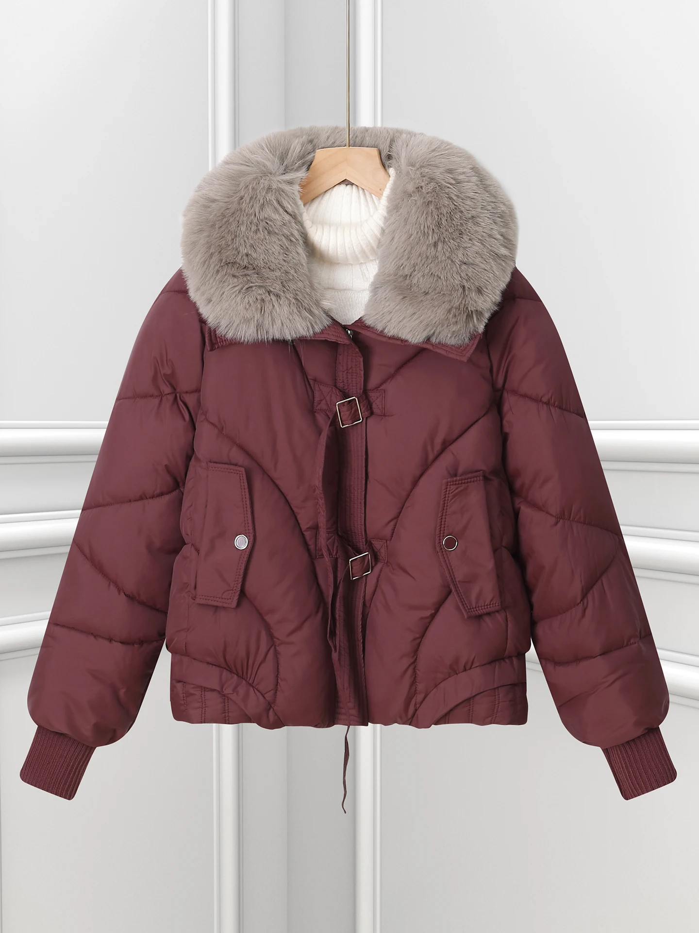 

New 2025 Sli Loose Cotton Jaet Beautiful Large Fur Collar ort Winter Outerwear Faionable Korean Sle Women's Coat