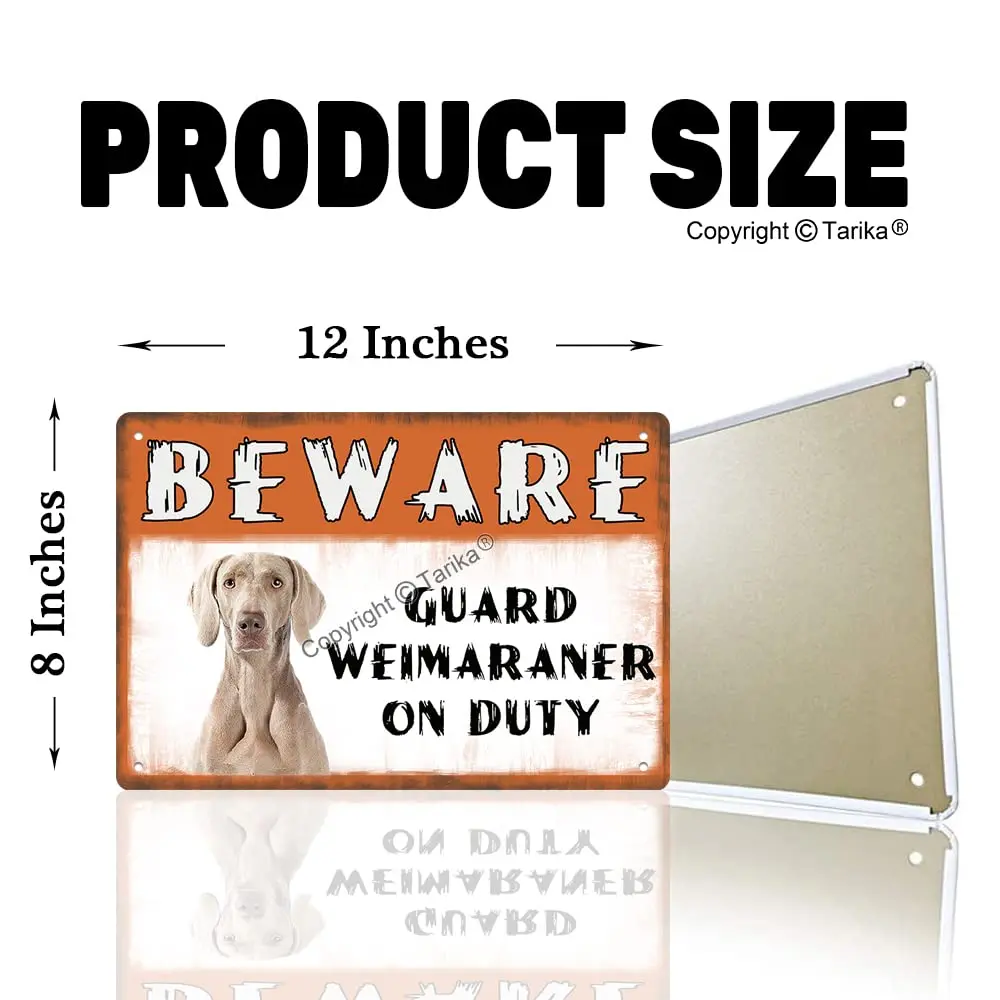 Beware Guard Weimaraner Dog On Duty Iron Poster Painting Tin Sign Vintage Wall Decor for Cafe Bar Pub Home Beer Decoration Craft