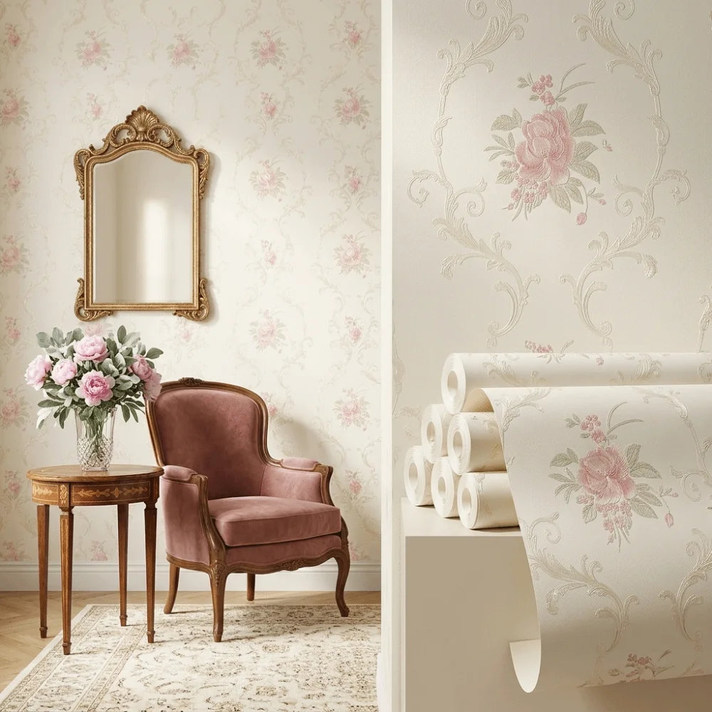 Thickened Peel and Stick Wall Sticker European Style 3D Embossed Non-Woven Wallpaper Self-Adhesive Washable