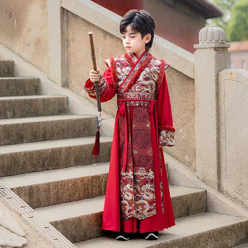 Nuovo inverno tradizionale cinese Hanfu bambini ragazzo martiale samurai cavaliere costume da festa bambini vestito Tang esibirsi abiti Cosplay