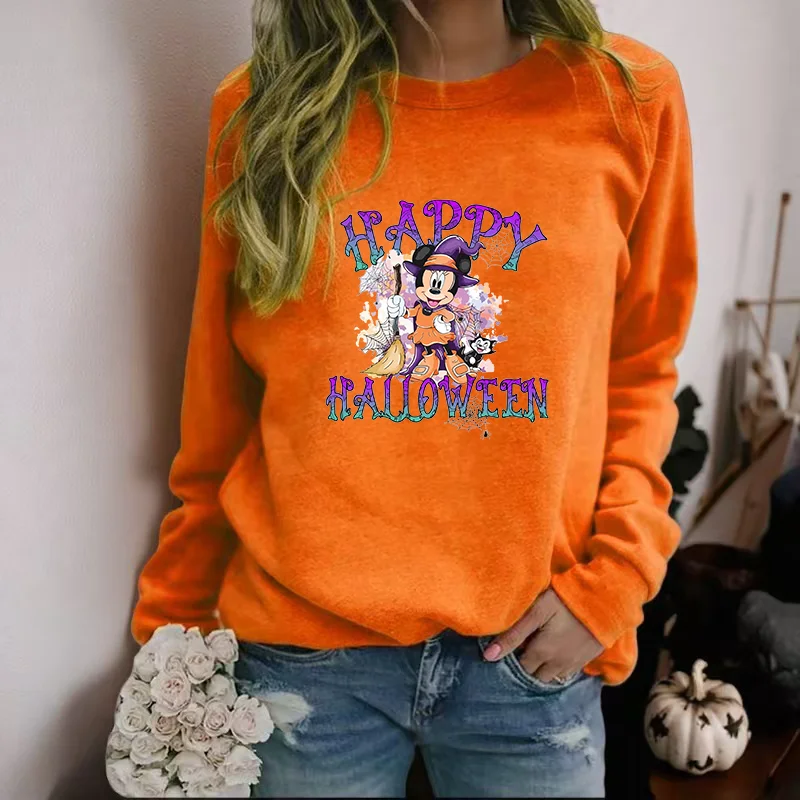 

Милый свитшот с Минни Happy Halloween, женский новый модный пуловер с длинными рукавами и круглым вырезом, топ