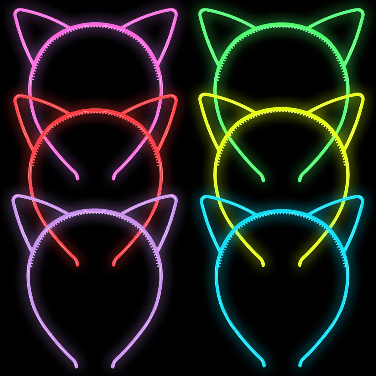 6pcs Luminous Cat Ears Plastic Headband Glow In Dark Hairband Birthday Party Decor Baby Girls Headwear Crown Hair Accessories