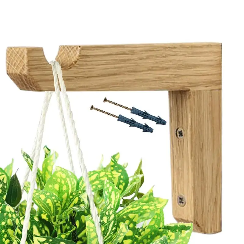 Plant Hooks for Wall Wooden Wall Hangable Basket Brackets Garden Plant Hanger Hook Balcony Decor L-shaped Wooden Hook for Flower