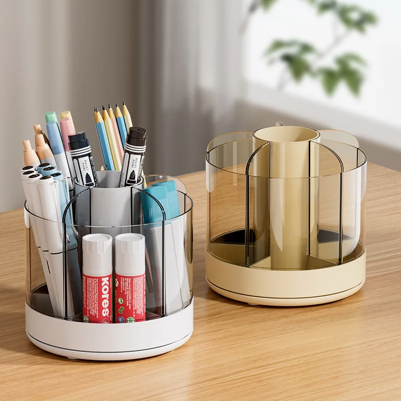 Desktop Rotating Storage Tube Multifunctional Compartment Organizer for Pen Makeup Brush Lipstick Dressing Table