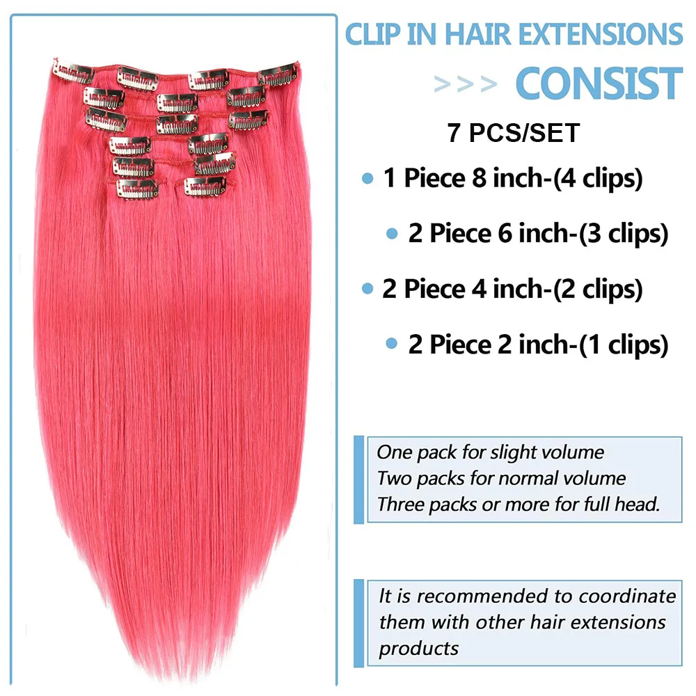 Clip In Hair Extensions Echt Menselijk Haar Dubbele Inslag Naadloze Clip Ins Roze Kleur Haar Cosplay Hair Extensions