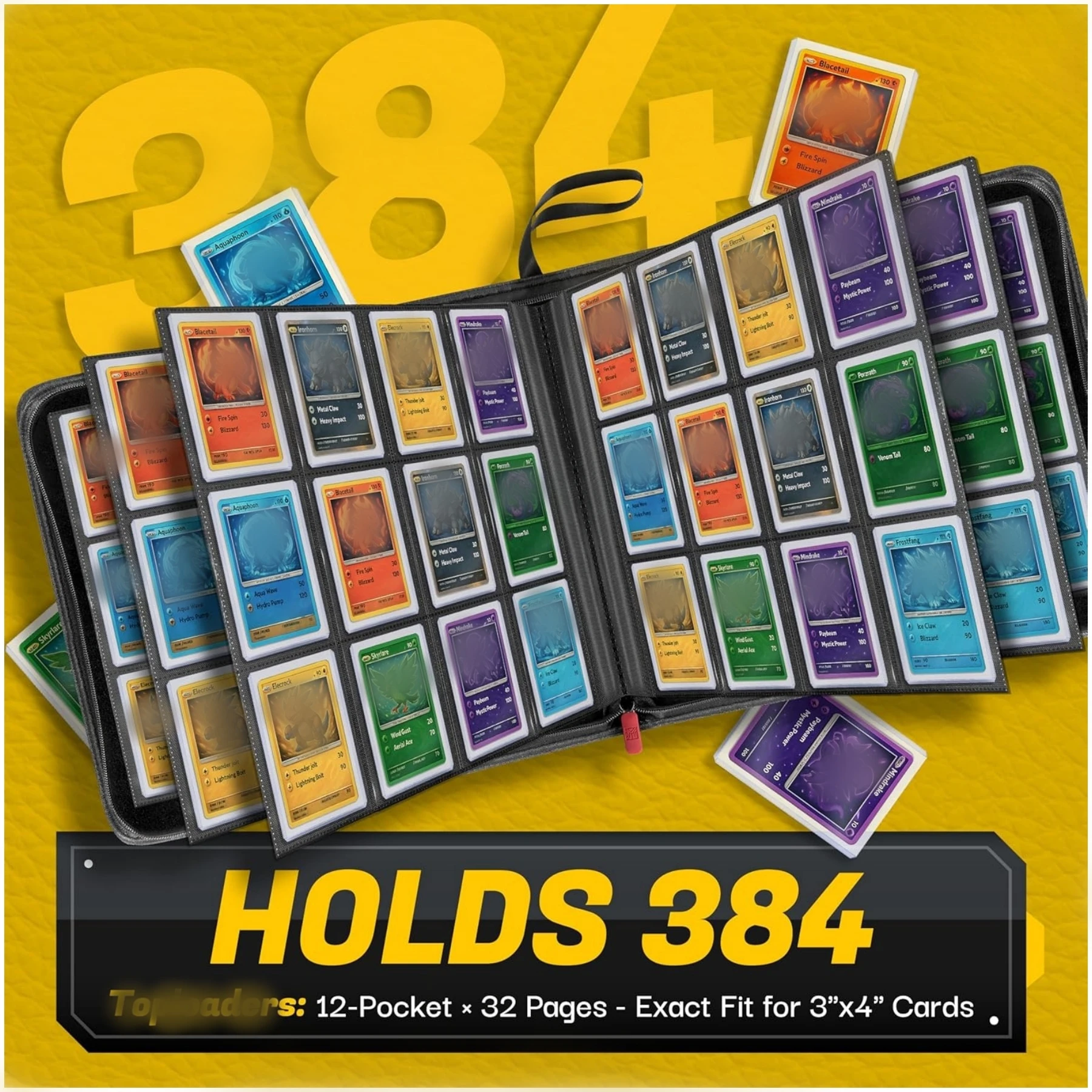 Holds 384 Toploaders | 12-Pocket | Ringless Double-Sided Pockets | Premium Top Loader Binder for Trading Cards