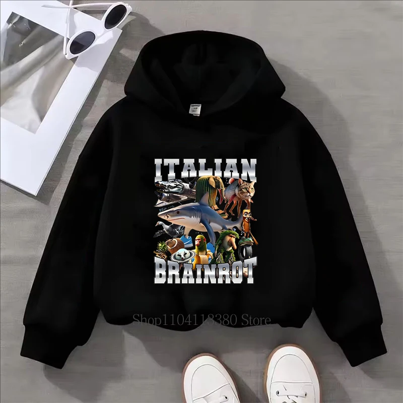 

Italian Brainrot Kids Hoodie Fall Winter Casual Fashion Boys Girls Funny Long Sleeve Tops Fleece Children Fleece Sweatshirts