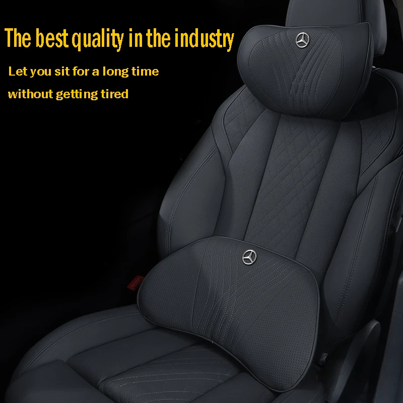 High-end Genuine leather Car Headrest Neck Pillow For Mercedes Benz W205 W204 W203 W212 GLC CLA AMG C180 C200 C300 C63 Coupe C43