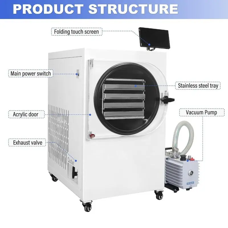-60℃ Professional Suitable Food, Commercial Dryer, Automatic Defrost, 4SS Trays, Freeze Dryer For Emergency Food