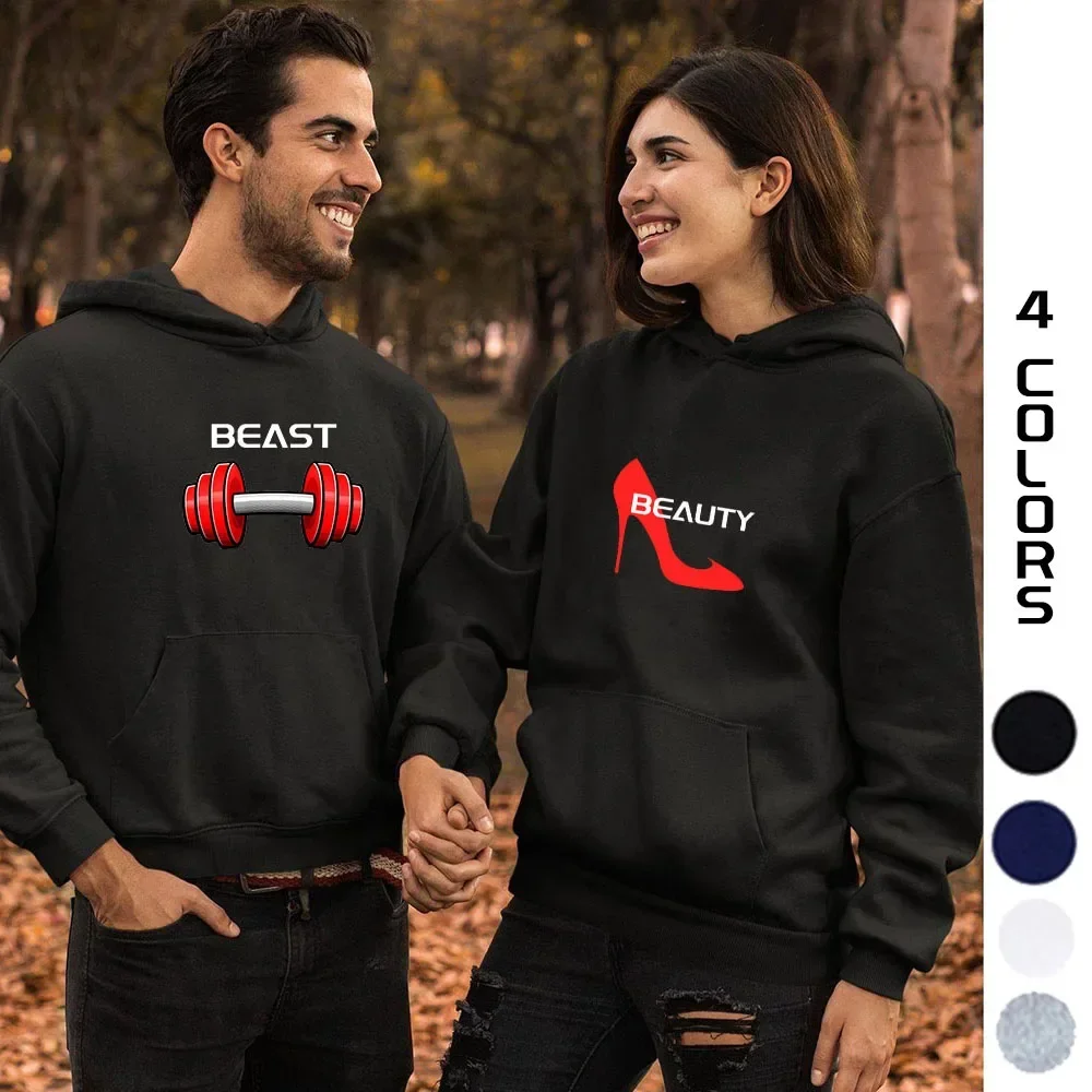 Couple Hoodies Beast Beauty Printed Sweatshirts Women Autumn Winter Harajuku Y2k Oversized Male Hoody Dating Casual Clothing