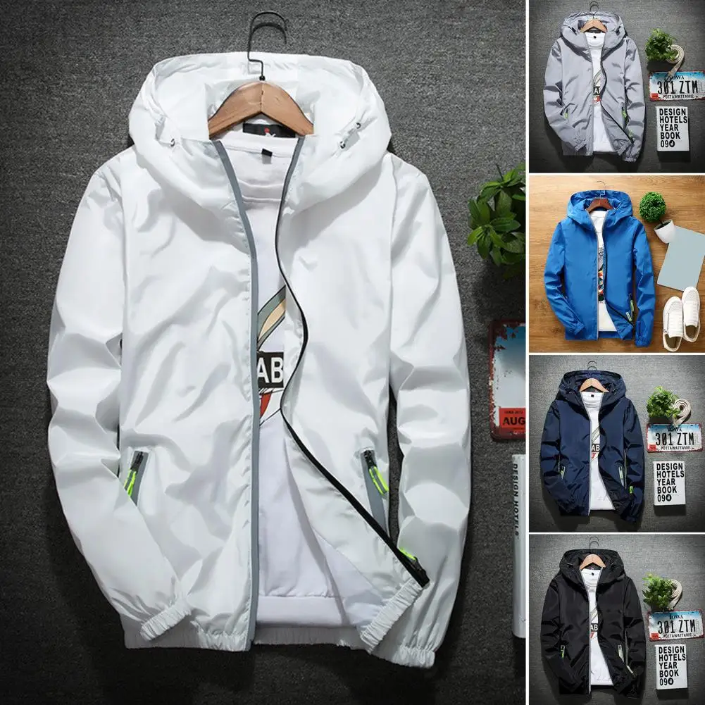 

Stylish Men Coat Super Thin Solid Color Spring Autumn Zipper Quick Dry Jacket Hoodie Jacket Streetwear