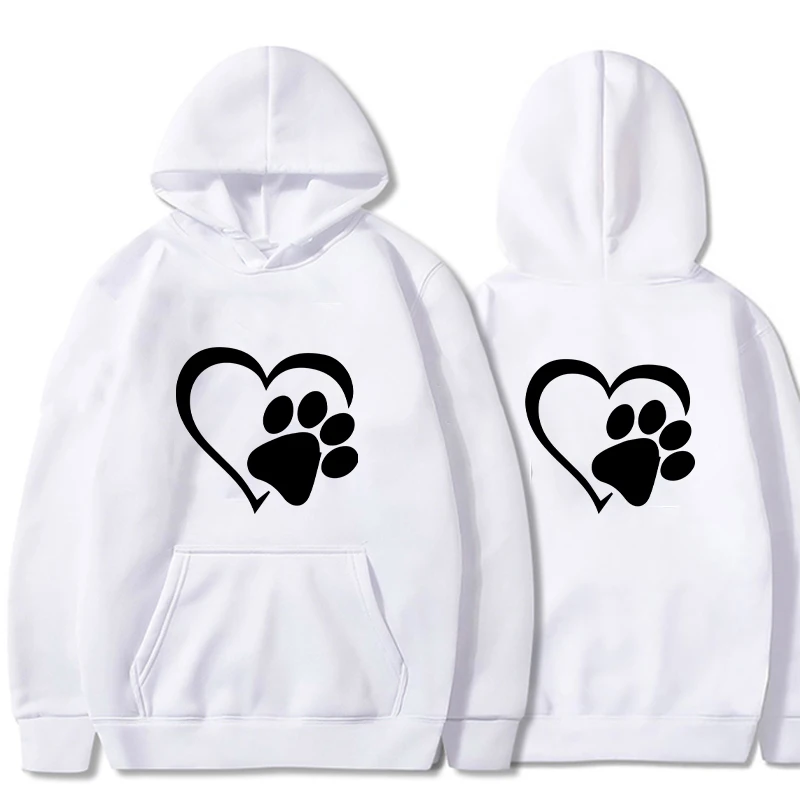 Cute Dog Paw and Heart Shape Print Hoodies Women Casual Long Sleeve Hoodies Autumn Winter Pullovers