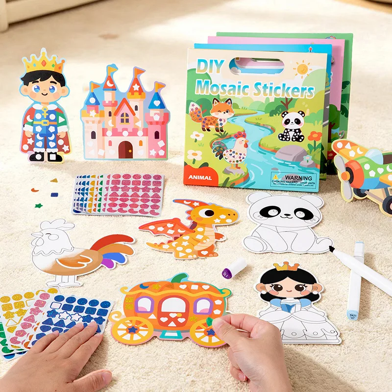 Kids Educational DIY Mosaic Gem Sticker Set,Fairy Tale Princess Unicorn Painting Craft Toy,Early Learning Puzzle Activity Kit