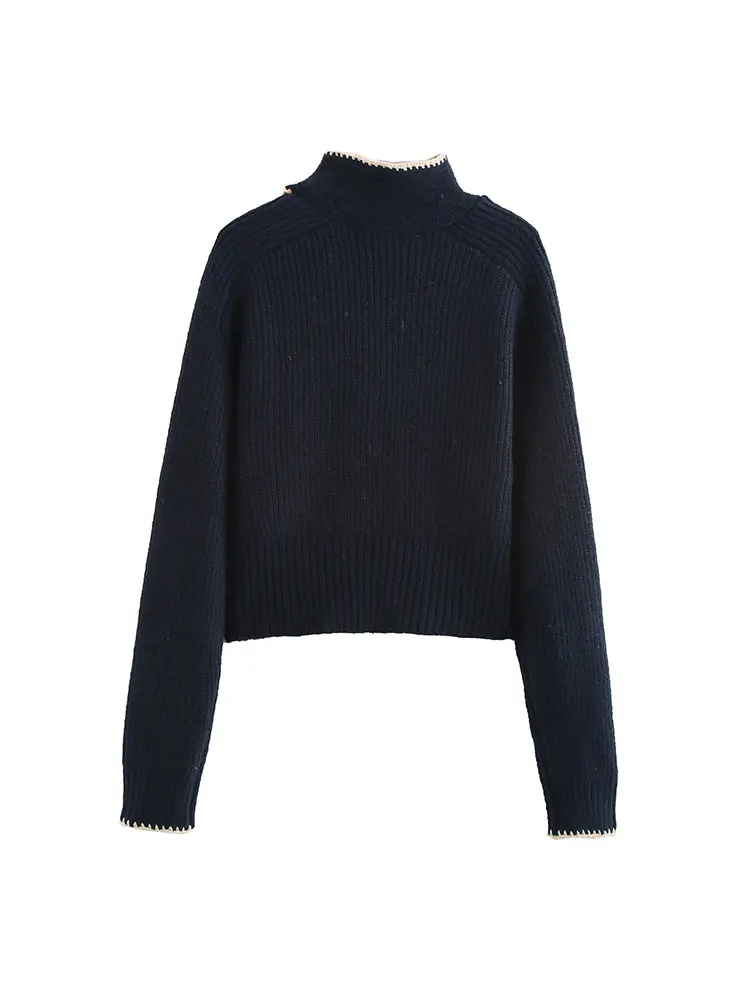 Nlzgmsj 2025 الخريف المرأة بلوفر مغزول موضة كم طويل القوس سترة جديدة ملابس الشارع الشهير تريكو القمم Y2k