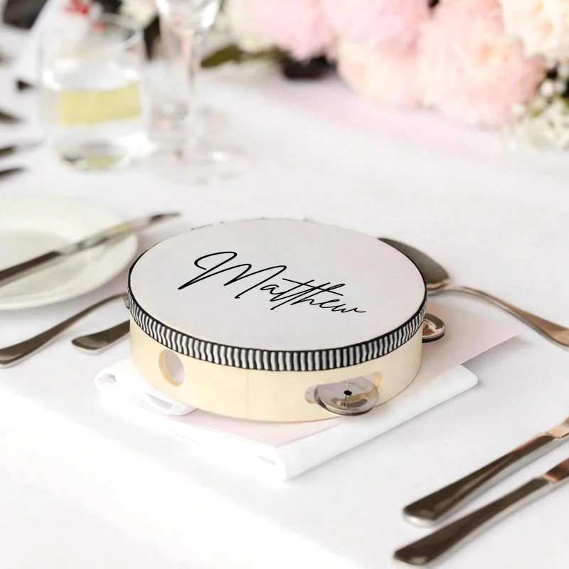 

Custom Tambourine for Weddings, Wooden 4 inch and 6 inch Small Tambourine, Personalized Wedding Tambourines Gifts for Guests