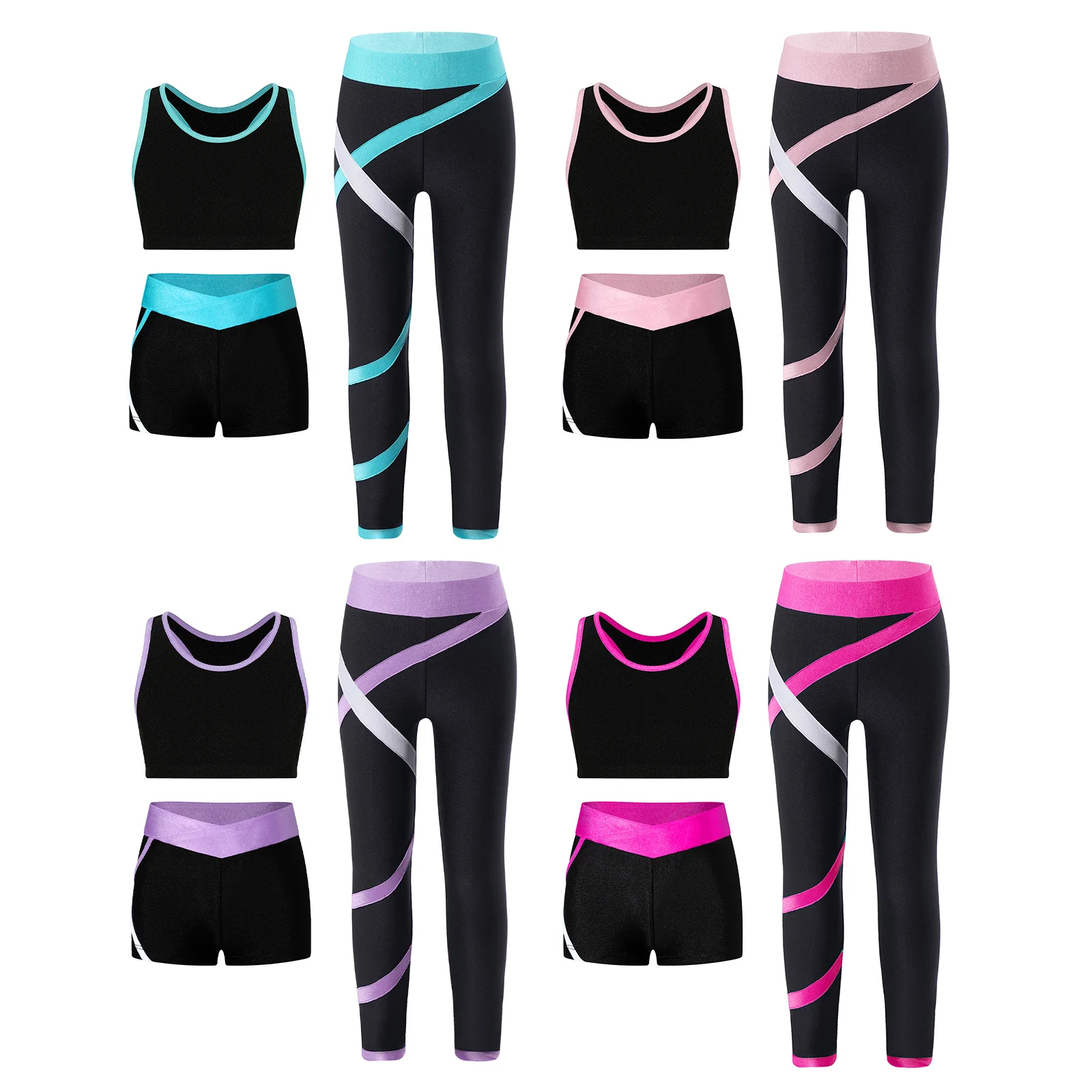 Kids Girls Sports Outfits Ballet Gymnastics Sets Racer Back Sleeveless Crop Top Vest with Pants Shorts for Running Workout Yoga