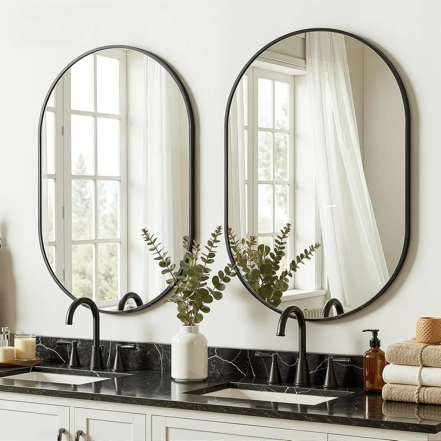 

Oval Bathroom Mirror for Wall, 2 Pack 24"x36" Bathroom Vanity Mirror for Over Sink, Bedroom, Living Room, Entryway, Metal Frame