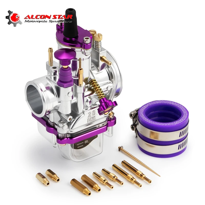 Alconstar PWK Racing Carburetor Dual Power Jet Long & Short Nozzle With Transparent Float Bowl For 2/4 Stroke Engine 24-34MM