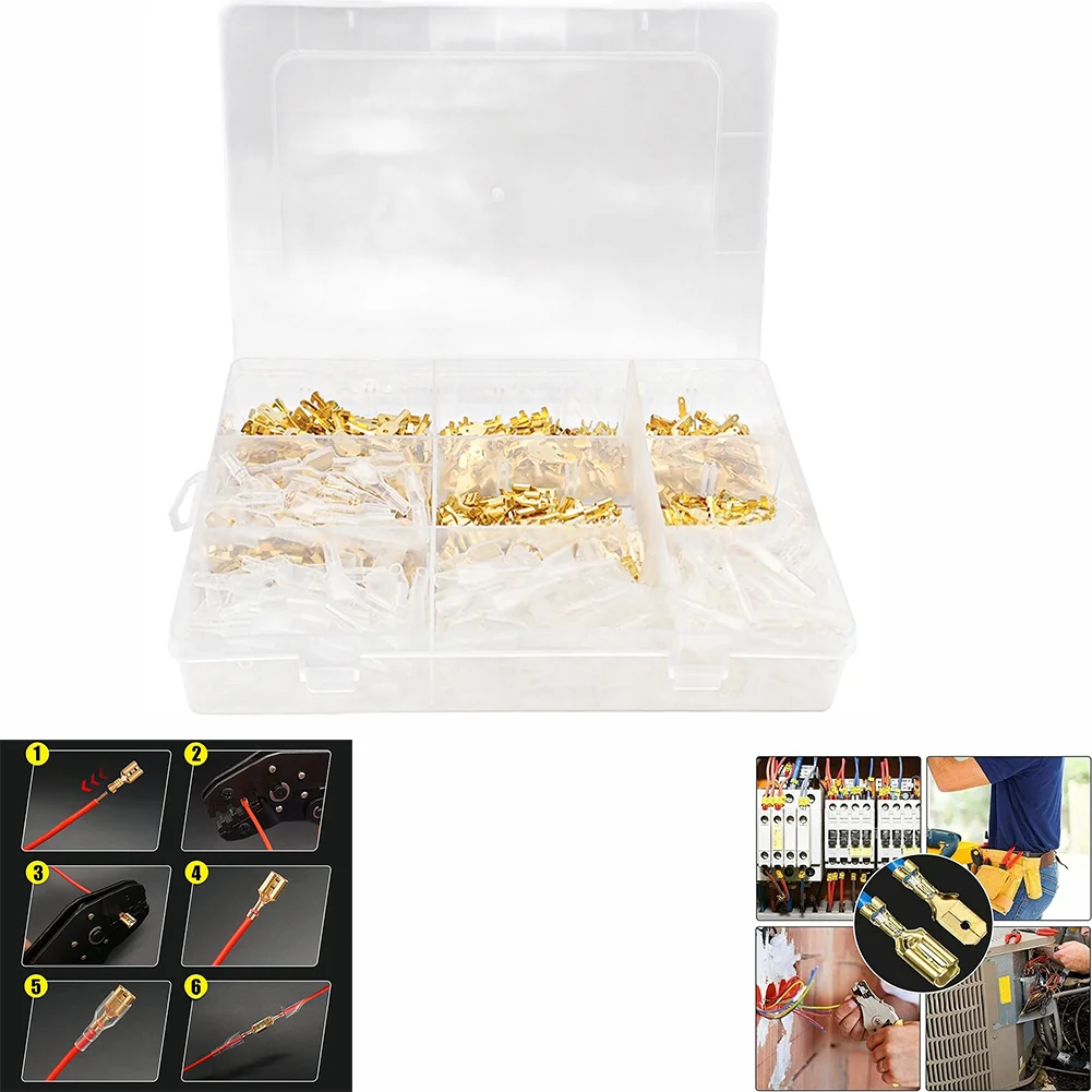 

900pcs Car Terminal Block Brass Plastic 2.8mm 4.8mm And 6.3mm Male Female Wire Connector Electrical Crimp Terminals Accessories