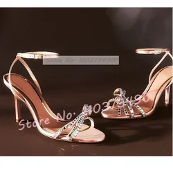 Rhinestones Strap Patent Leather Sandals Women Sexy Open Toe Thin High Heels Sandals Lady Trendy Elegant Solid Ankle Strap Shoes