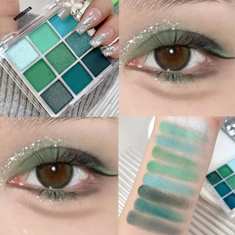 Palette de fards à barrage imperméables à neuf documents, paillettes durables, perle, terre fumée, maquillage des yeux, bleu, violet, vert, 256