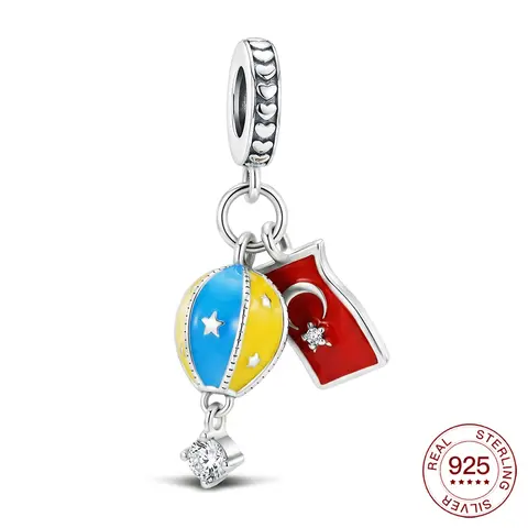New 925 Sterling Silver Charms Turkey Hot Air Balloon Flag Pendant Fit Original Bracelet DIY For Women Fashion Jewelry Gifts