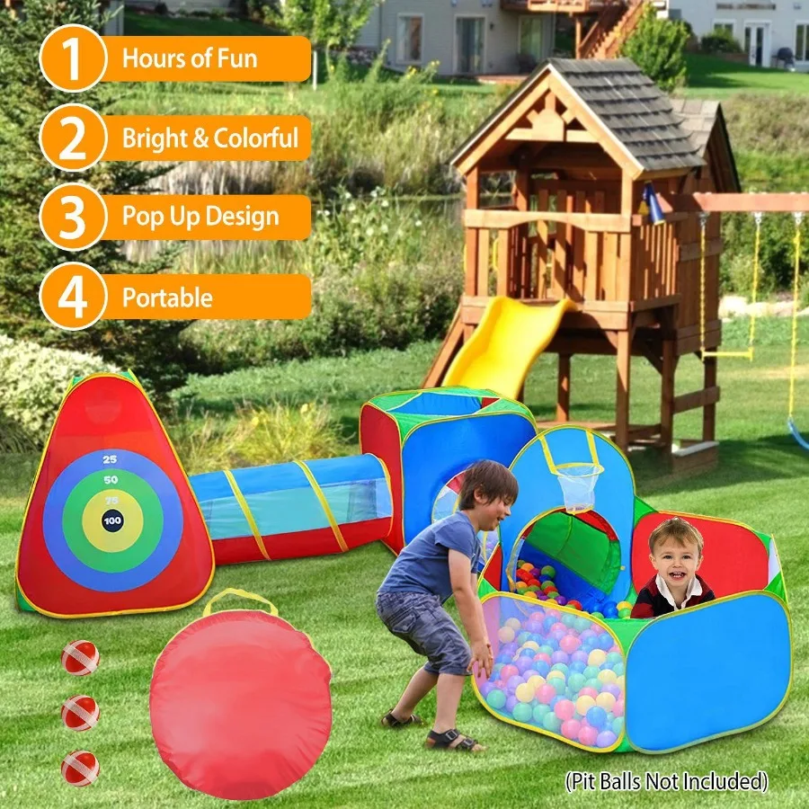 5 uds. Tiendas de campaña con forma de bola, casa de juegos emergente con 2 túneles para gatear, 2 tiendas para niños y niñas pequeños