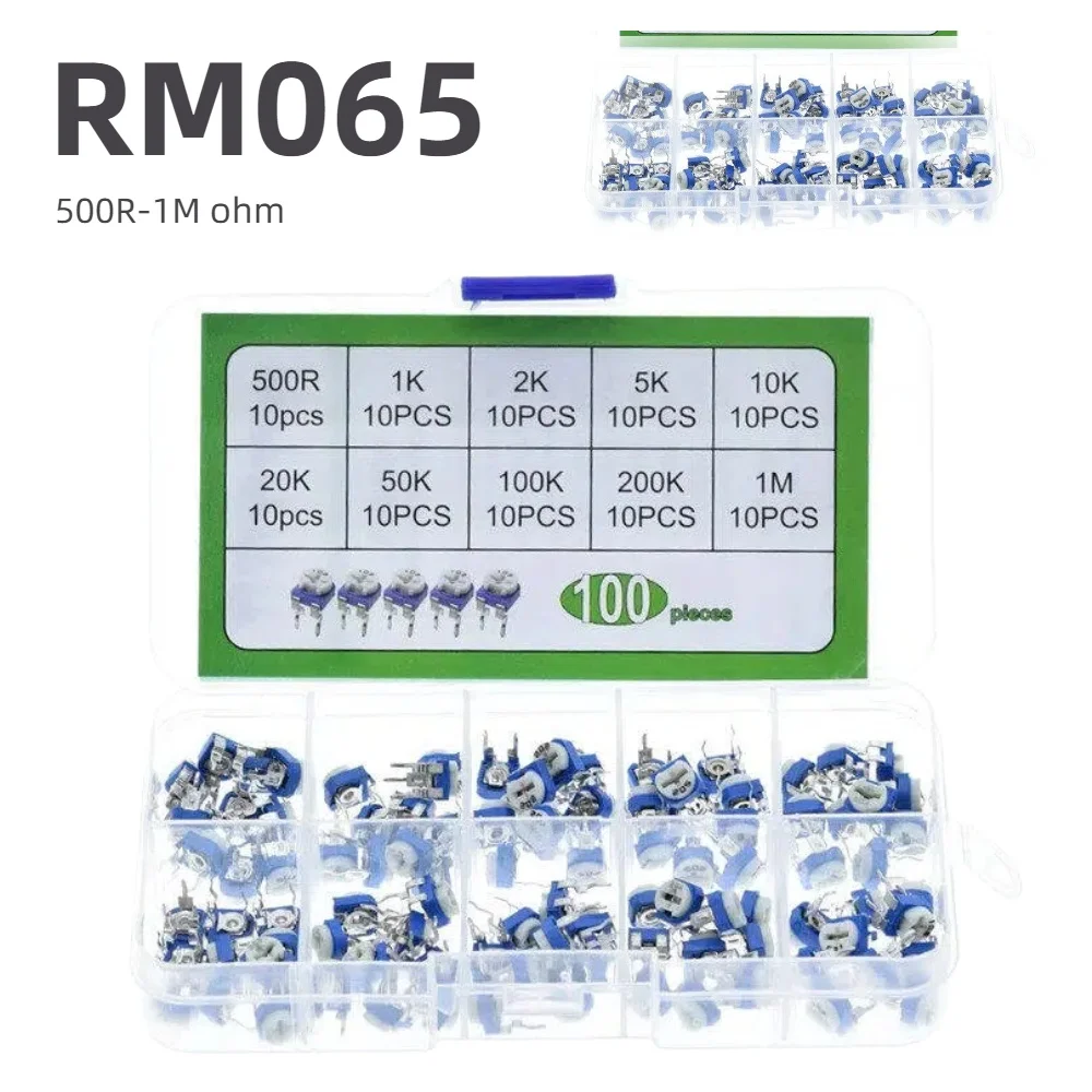 100PCS/set RM065 Kit Trimming Potentiometer Variable Resistors Assorted Kit Electronic Diy Kit 15 Values Each 10pcs with box