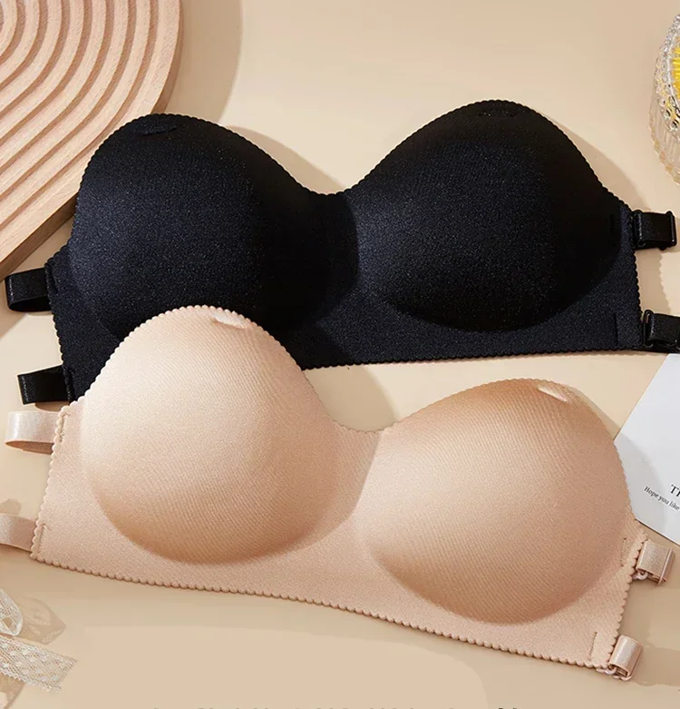 Sutiã sexy sem alças para mulheres, monocromático, sutiãs push up invisíveis, roupas íntimas sem costura sem alças, lingerie bralette, íntimas