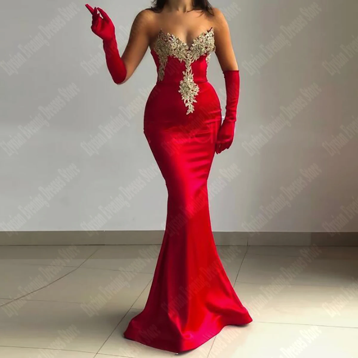 Newest Simple Red Evening Dresses Bra Top Sweetheart Collar Prom Gowns Elegant Close Fitting Slimming Effect Vestidos De Noche