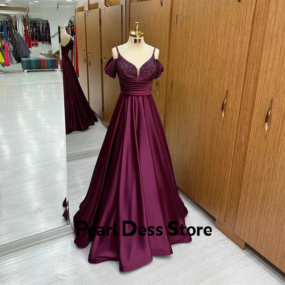 Pearl Satin Prom Dress Es Beads Women Evening Dress Luxury 2024 Dubai Special Occasion Dresses for Formal Occasions Line A Party