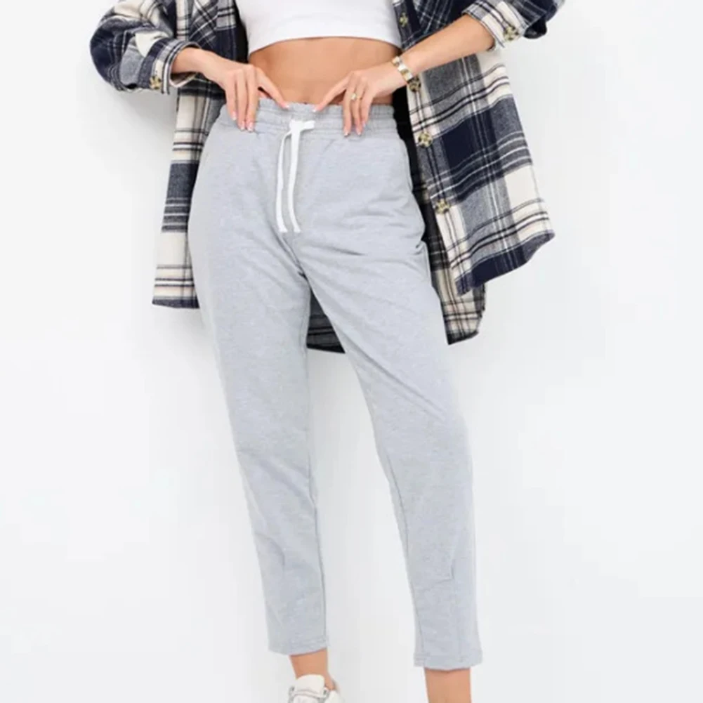 Pantalones largos para mujer, pantalones de pierna pequeña, tela de poliéster, cintura elástica, estilo informal, adecuados para la vida diaria y la calle