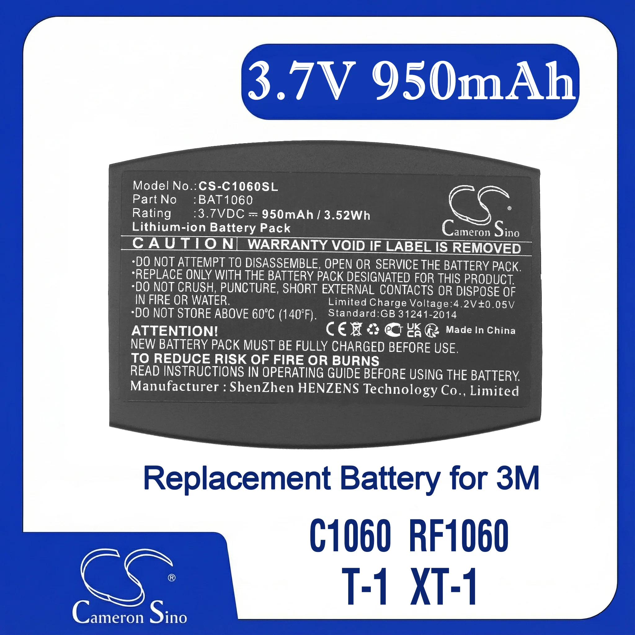 Cameron Sino Replacement Battery for 3M  C1060, C1060 Wireless Intercom, RF1060, T-1,, Fits P/N BAT1060,CP-SN3M,XT-1