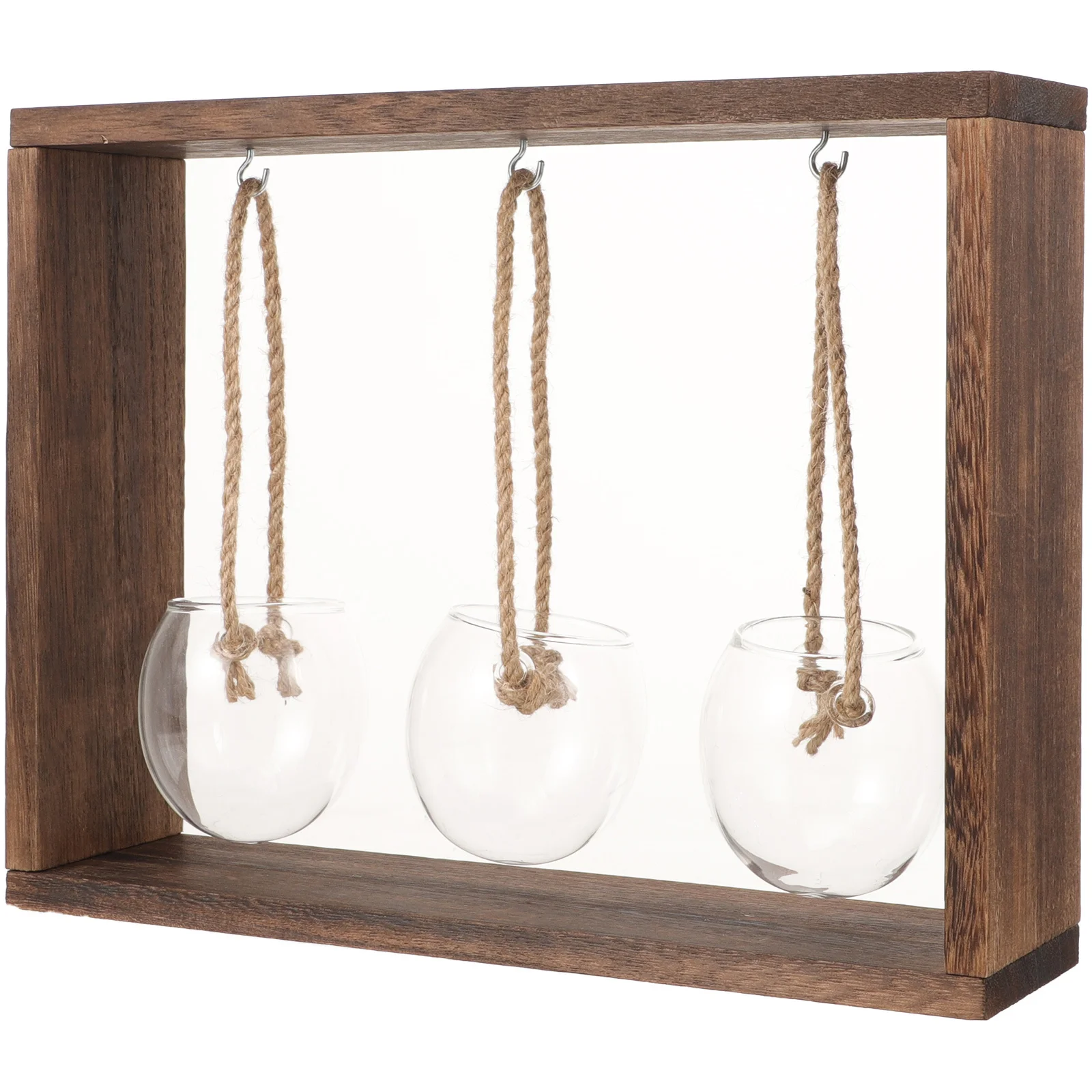 

1 set Hanging Hydroponic Glass Vase Wooden Stand Plant Container Home Decor Double Tiered Planter Bottle Wall Hanging Flowerpot