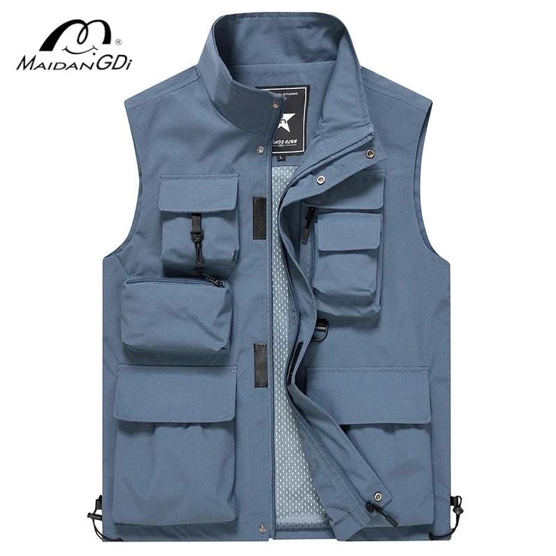 Gilet casual da uomo Maidangdi outdoor multi pocket photography gilet da pesca pubblicità gilet oversize stampa lavorata maschile