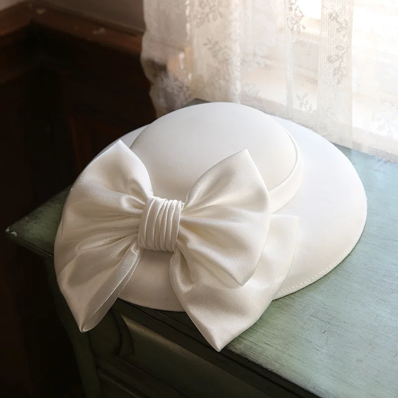 

Bride Hat Photo Dress French Vintage White British Celebrity Gift Hat Banquet Elegant Bow Hat