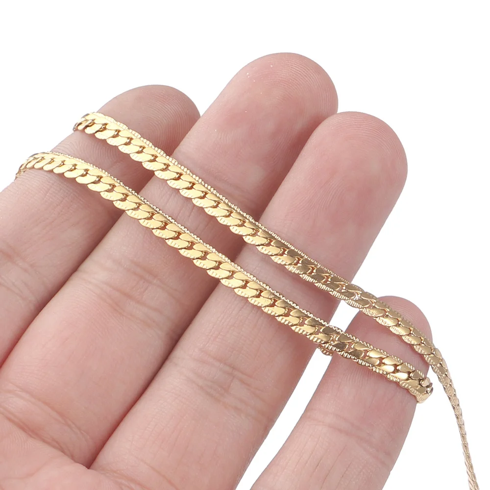 1M Roestvrijstalen Getextureerde Slangenbanden Embossing 4Mm Goud Platte Cubaanse Schakelketting Voor Diy Sieraden Maken Benodigdheden