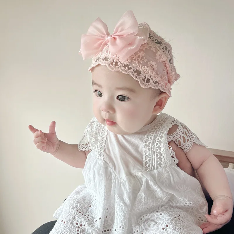 Ribbon Bow Baby Wide Headband Princess Lace Hairbands Chic Flower Girl Elastic Headscarf 1-2Year Newborn Headdress Photo Props