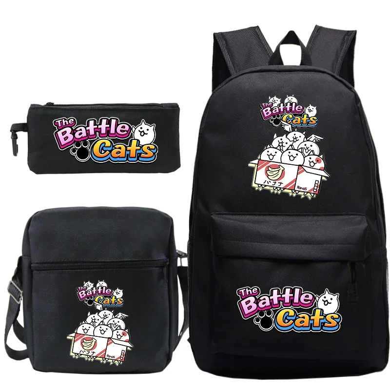 Sac à dos imprimé The Battle Cats pour enfants, sacs d'école pour enfants, sac de livre de voyage initié, grande capacité, sac à stylo, garçons, filles, ensemble de 3 pièces