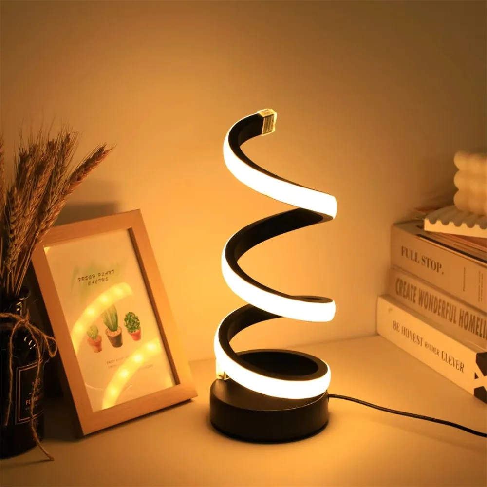 

Modern LED Table Light Adjustable Brightness Warm White Light Spiral Design Night Light with USB Decorative Nights Lamp