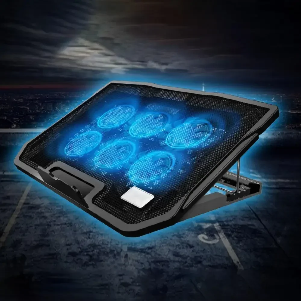 

14/15.6Inch Portable Gaming Laptop Cooler Cooling Base Pad USB Two Ports Six Cooling Fan LCD Display Adjustable Notebook Stand