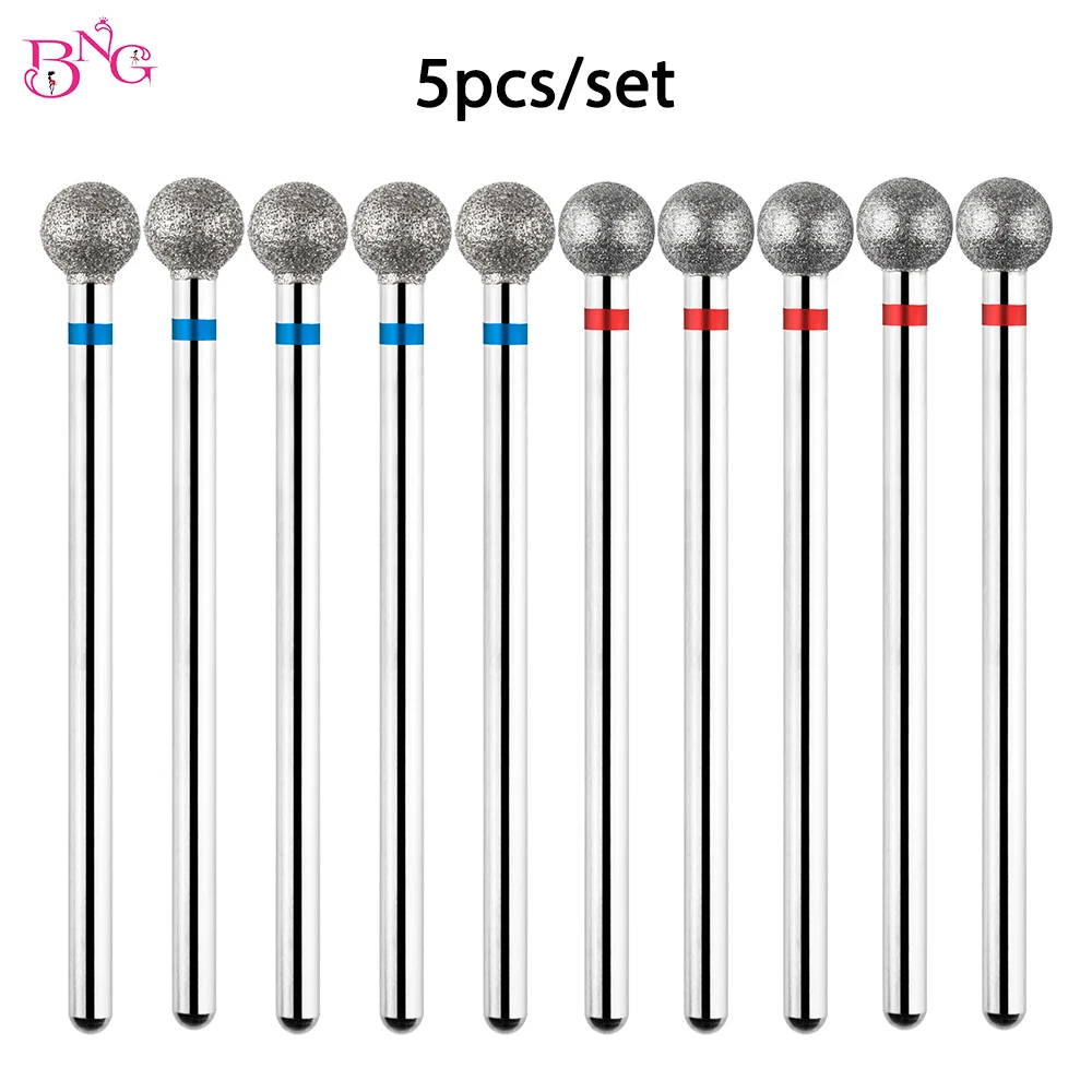 BNG 5 unids/set brocas para uñas limpieza de cutículas cabeza de bola de diamante rebabas brocas para uñas herramienta profesional de manicura de piel muerta eliminación de seguridad